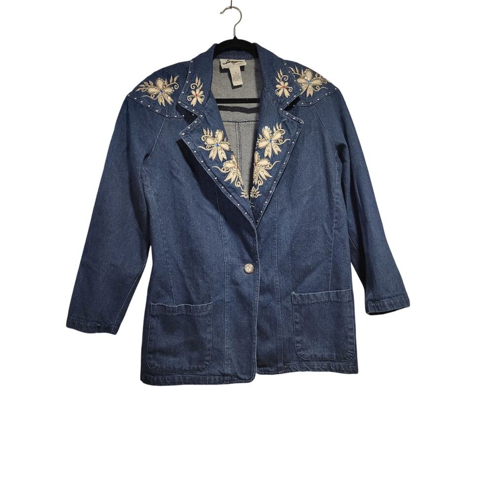 Vintage JenJen Darian 80s‎ Y2K M Denim Jacket Bling Western Dolly Parton Rodeo